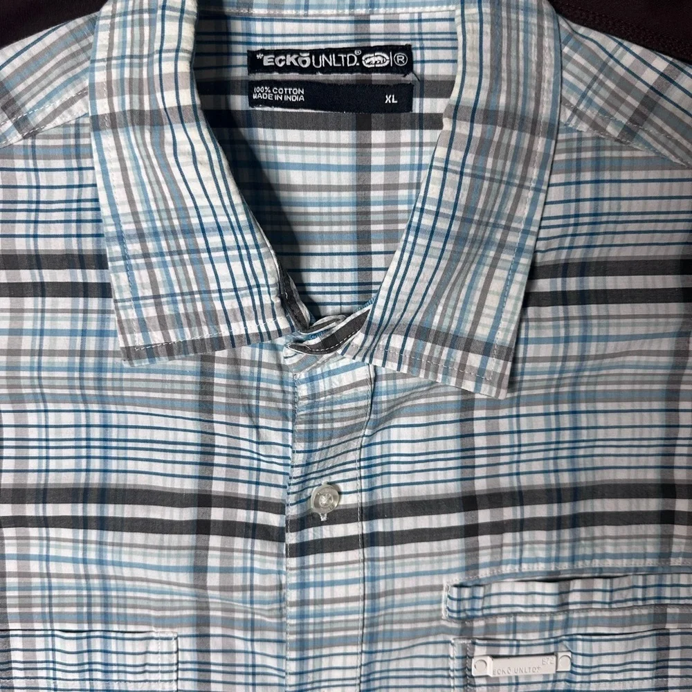 ECKO UNLTD Men's Blue and Brown Plaid Shirt - Picture 3 of 9